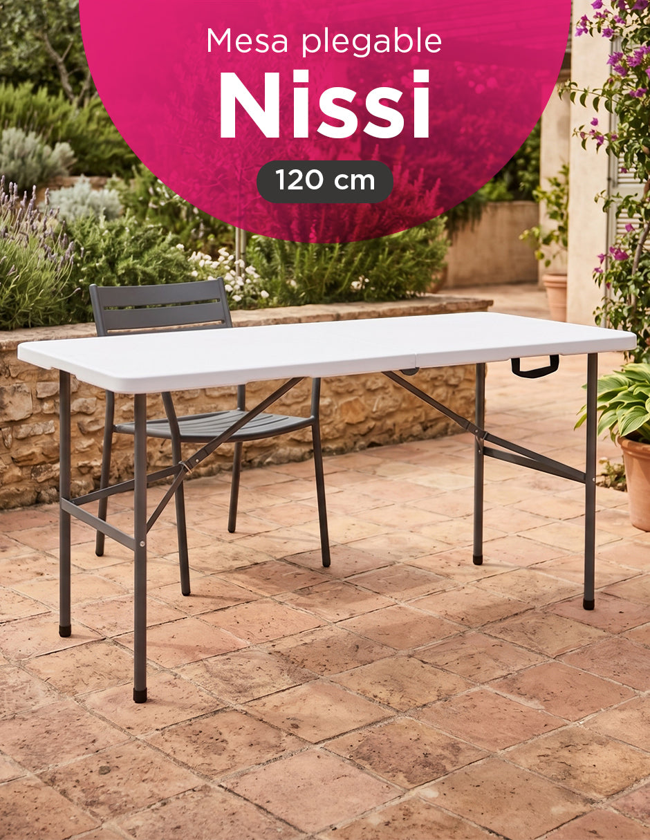 Mesa Plegable Portátil Tipo Portafolio 120 cm Nissi Blanca