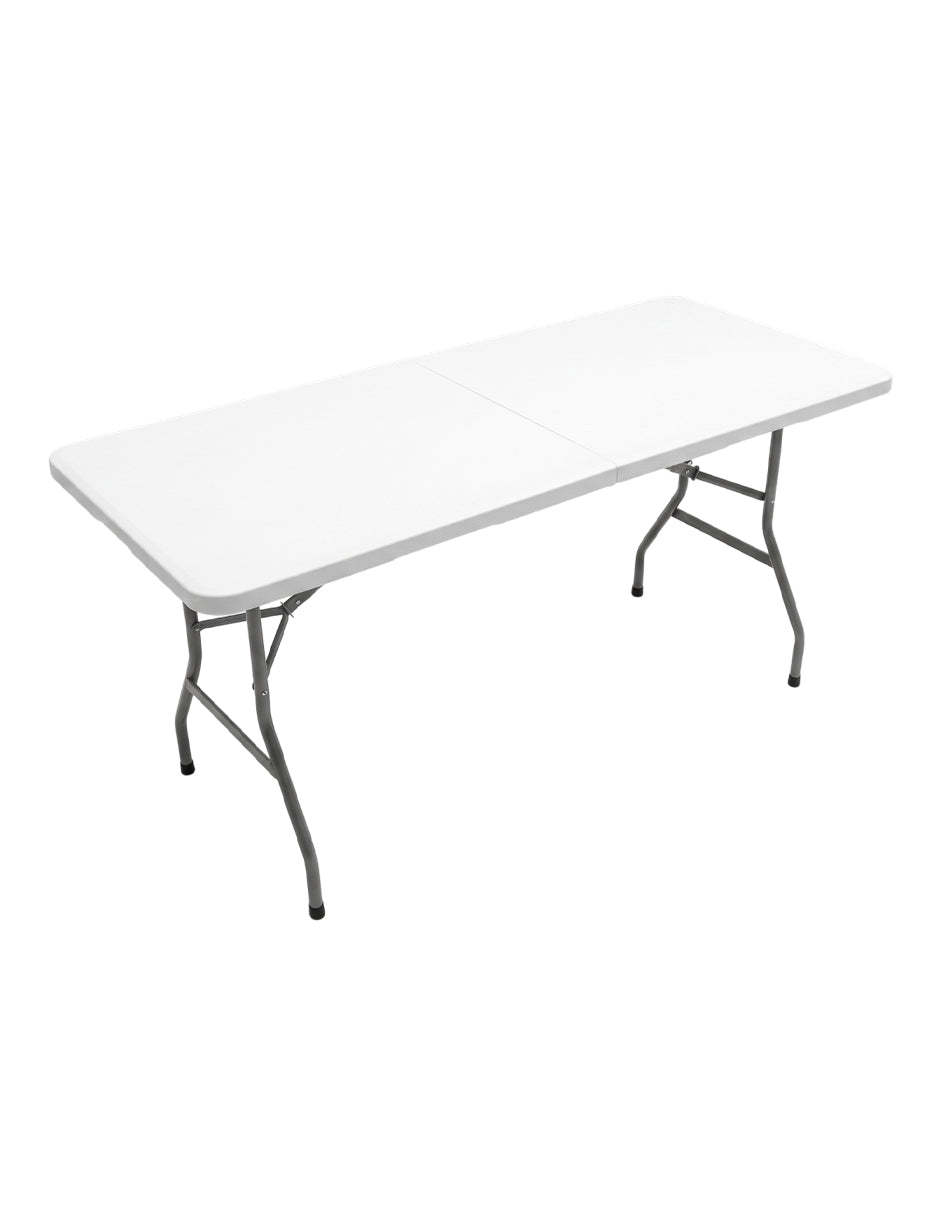 Mesa Plegable Portátil de 1.80 Metros Railay Blanco con Cubierta de Polietileno de Alta Calidad, Estructura de Acero Reforzado