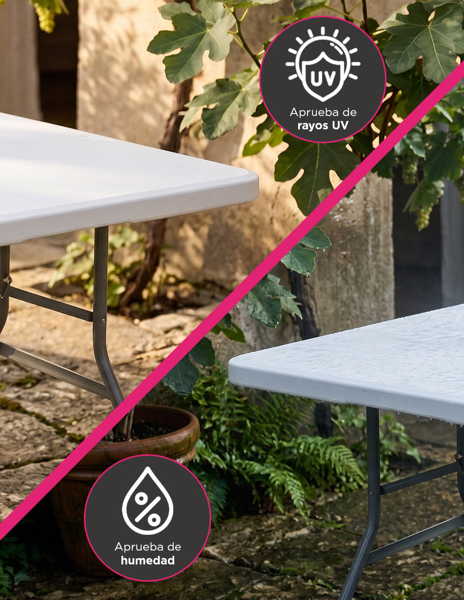 Mesa Plegable Portátil de 1.80 Metros Railay Blanco con Cubierta de Polietileno de Alta Calidad, Estructura de Acero Reforzado