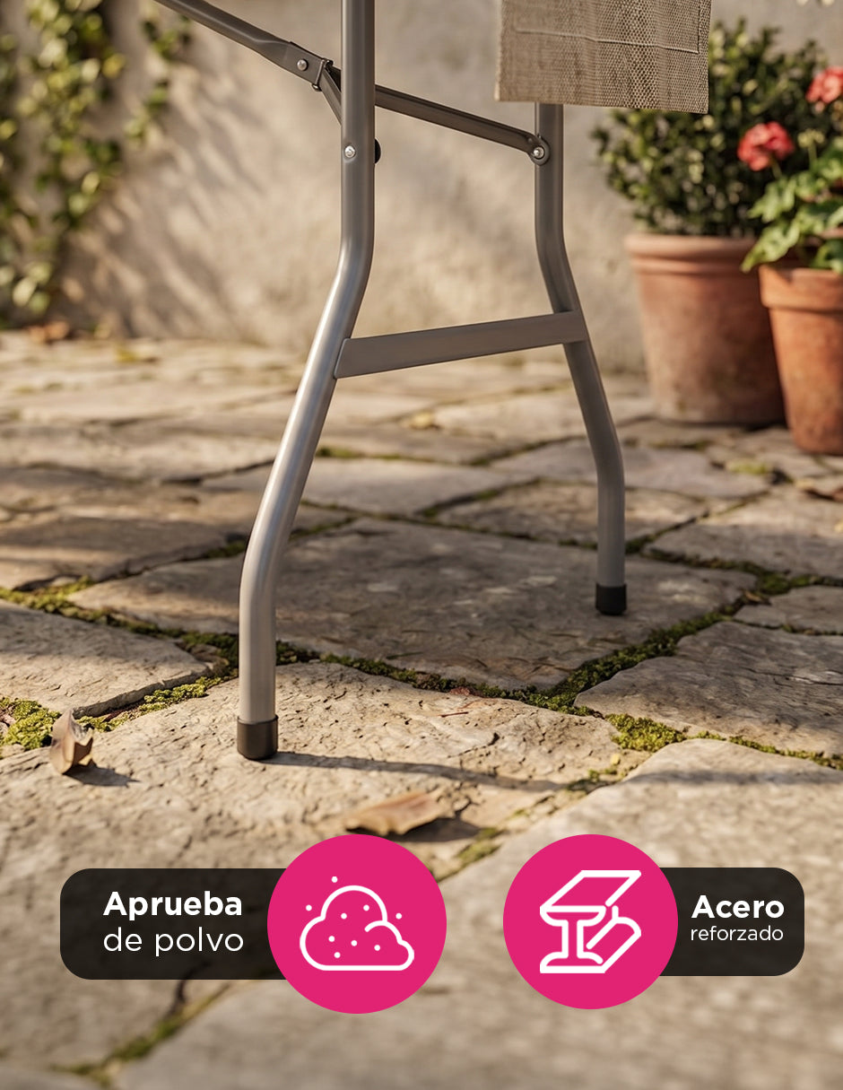 Mesa Plegable Portátil de 1.80 Metros Railay Blanco con Cubierta de Polietileno de Alta Calidad, Estructura de Acero Reforzado
