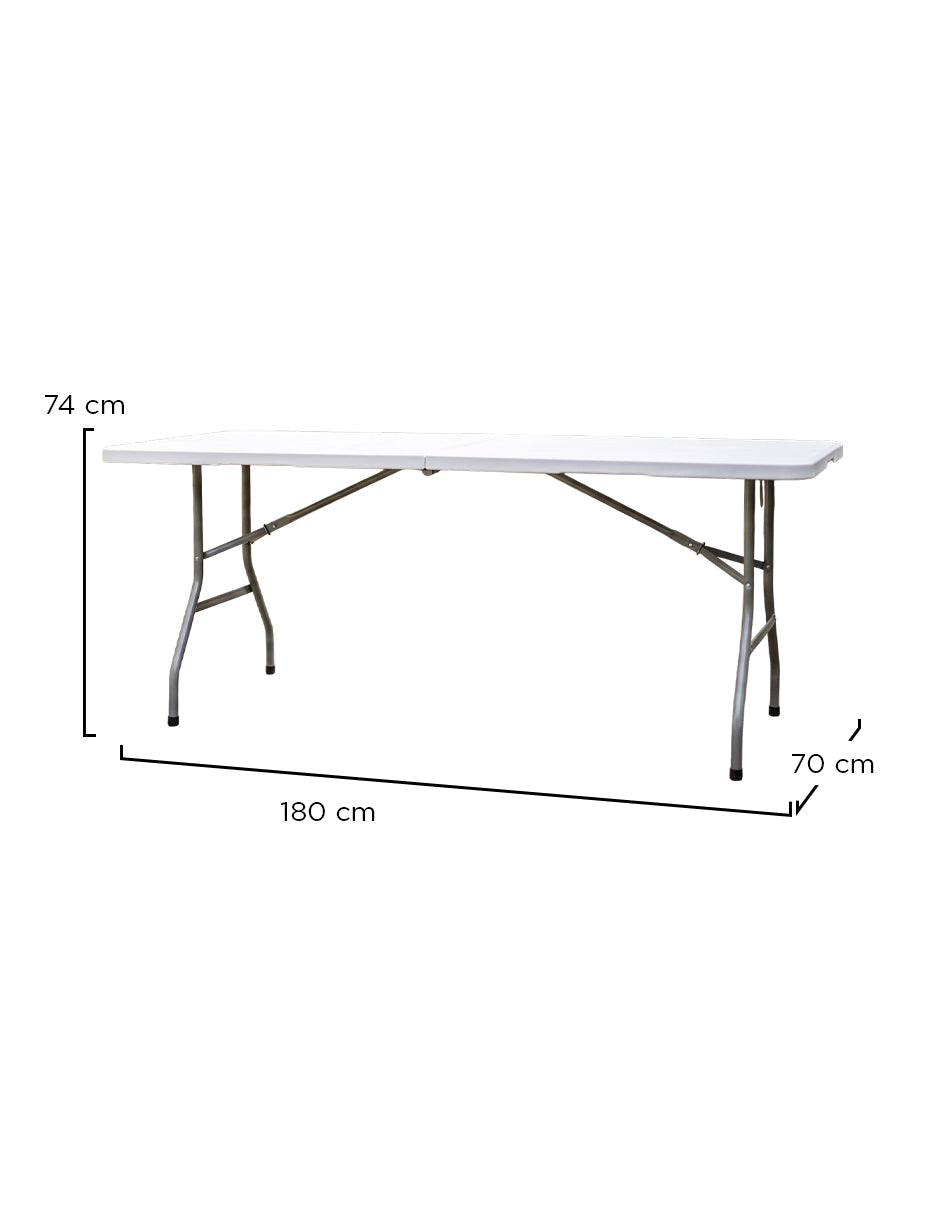 Mesa Plegable Portátil de 1.80 Metros Railay Blanco con Cubierta de Polietileno de Alta Calidad, Estructura de Acero Reforzado