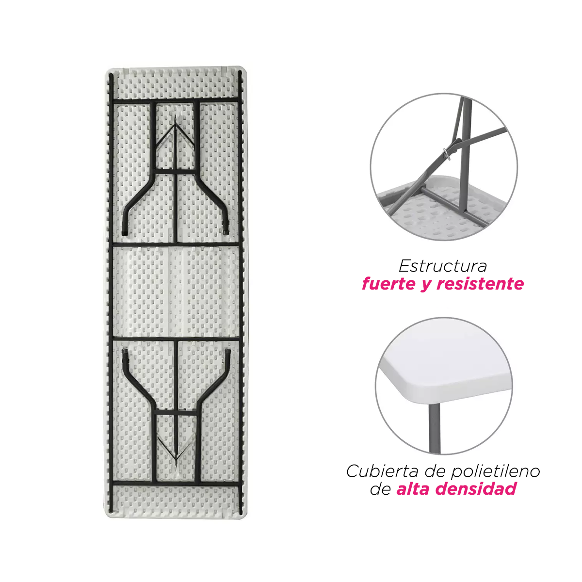 Mesa Plegable Tipo Portafolio 2.44 m Vänlig Blanca - Tablón Multifuncional para Eventos y Jardín