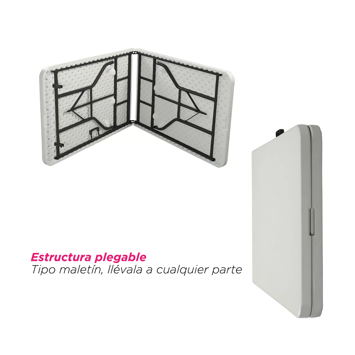 Mesa Plegable Tipo Portafolio 2.44 m Vänlig Blanca - Tablón Multifuncional para Eventos y Jardín