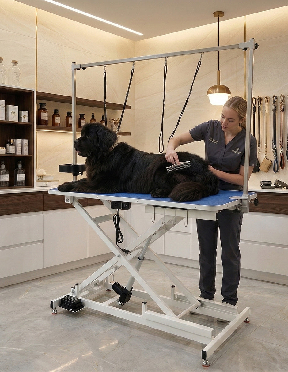 Mesa Profesional Terranova para Grooming Vanlig - Superficie de 80 cm con Doble Correa y Bandeja de Herramientas