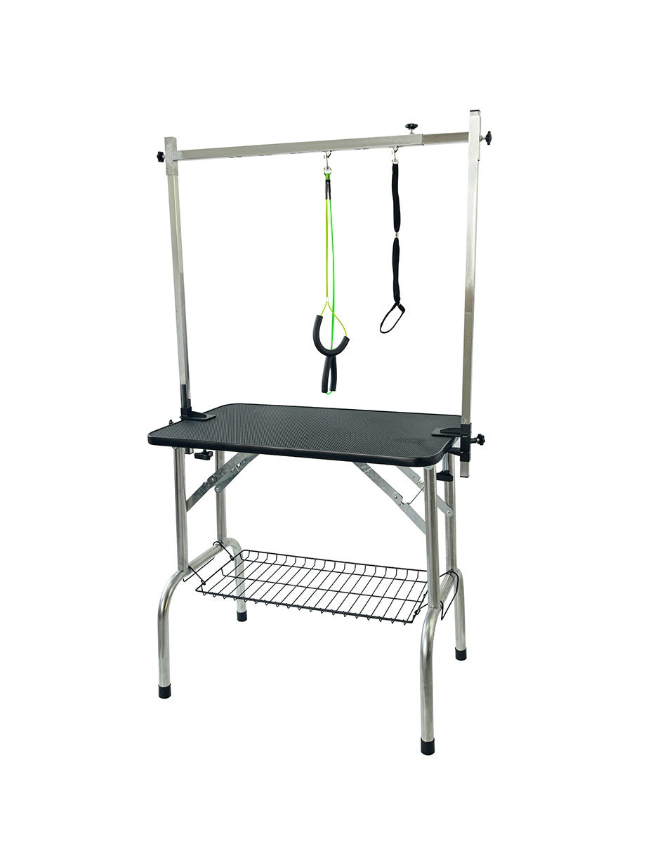 Mesa Profesional Negra Border Collie para Grooming Vanlig - Superficie de 80 cm con Doble Correa y Bandeja de Herramientas