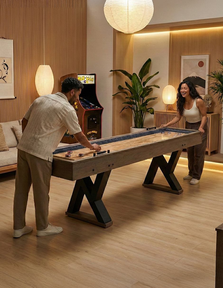 Mesa Vanlig de Juegos 2 en 1  Shuffleboard y Bolos - Acabado Madera Café (SUS 9F01)