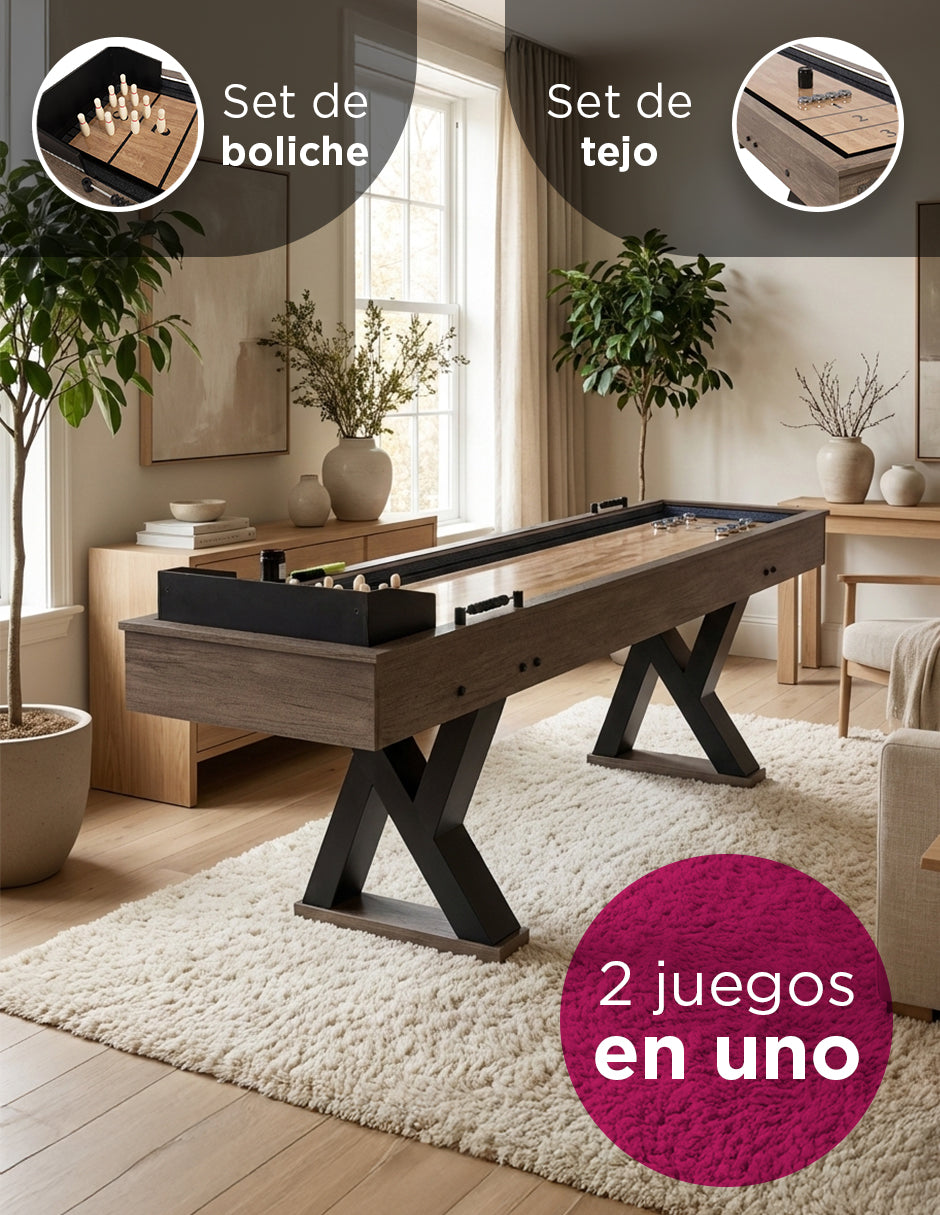 Mesa Vanlig de Juegos 2 en 1  Shuffleboard y Bolos - Acabado Madera Café (SUS 9F01)
