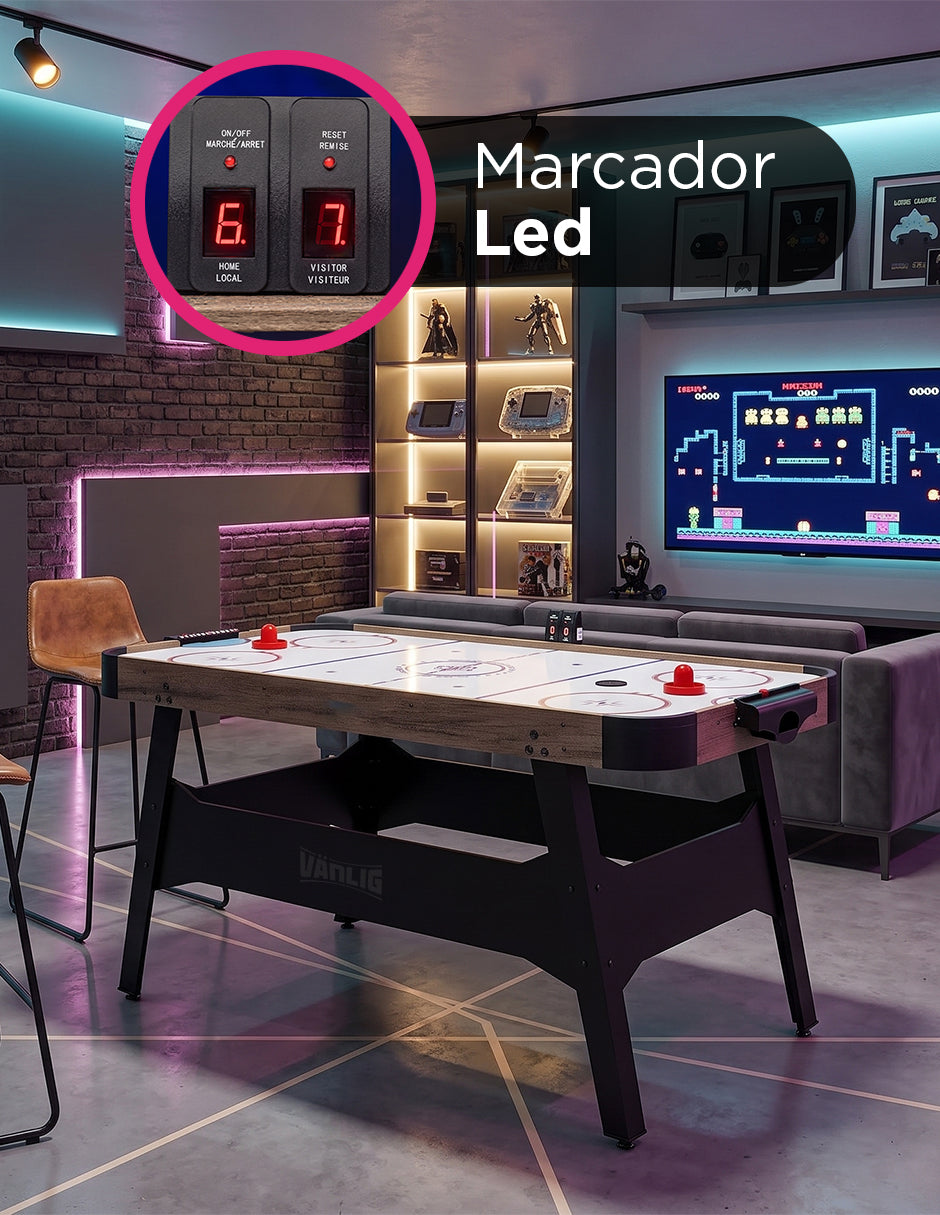 Mesa de Hockey de Aire 137 x 68cm Crosby Vanlig Blanco con Marcador LED y Accesorios