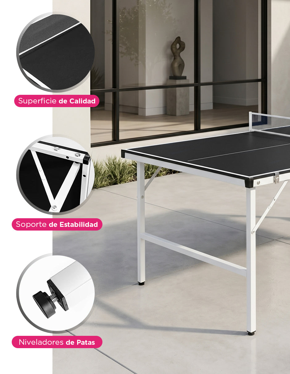 Mesa de Ping Pong Compacta Madaraki Negra – Mesa Portátil y Plegable para Tenis de Mesa