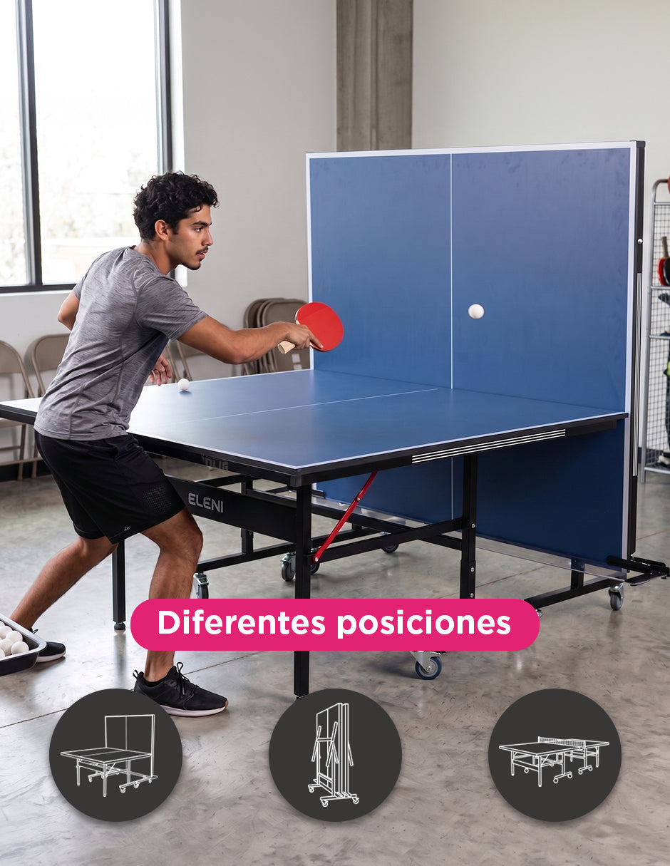 Mesa de Ping Pong Plegable MDF Eleni Azul 274 x 152 cm con Ruedas y Accesorios