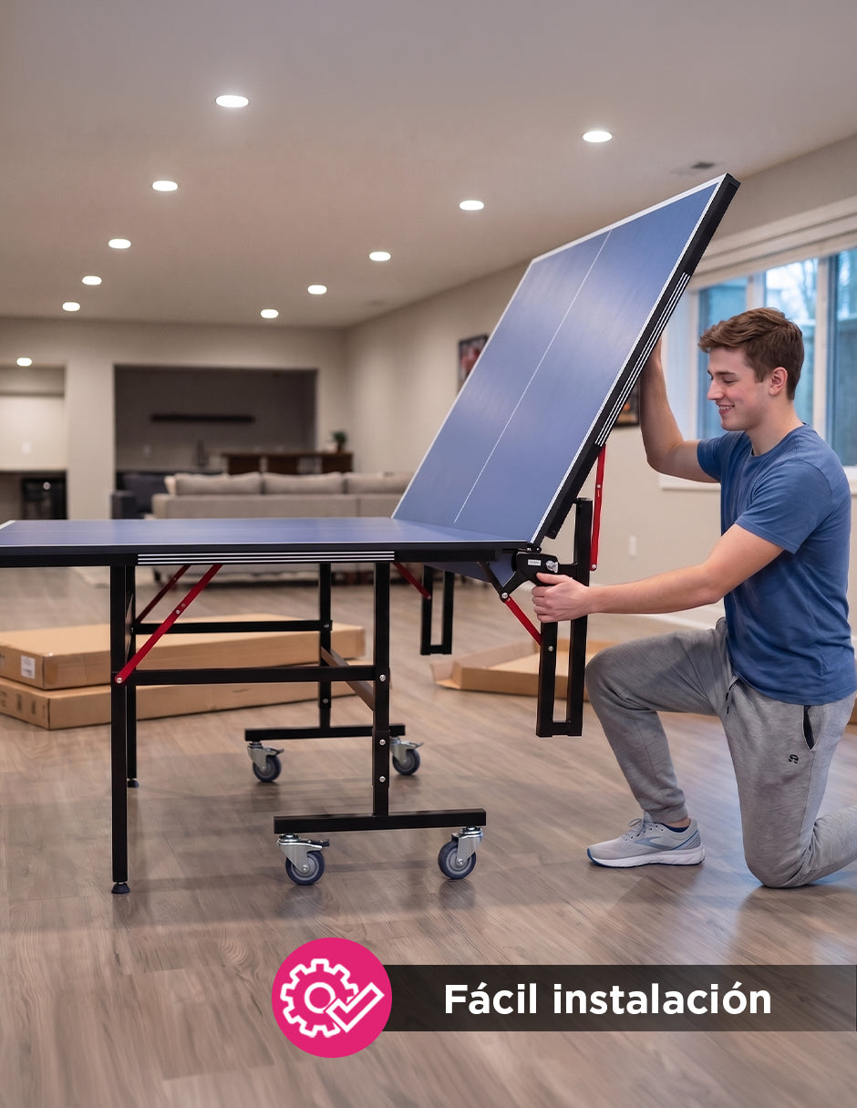 Mesa de Ping Pong Plegable MDF Eleni Azul 274 x 152 cm con Ruedas y Accesorios