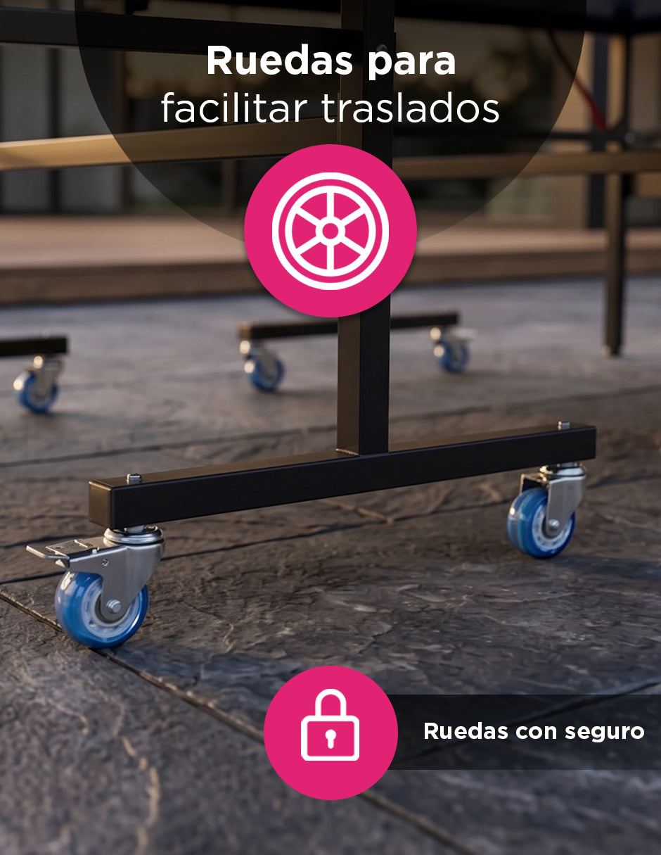 Mesa de Ping Pong Plegable MDF Eleni Azul 274 x 152 cm con Ruedas y Accesorios