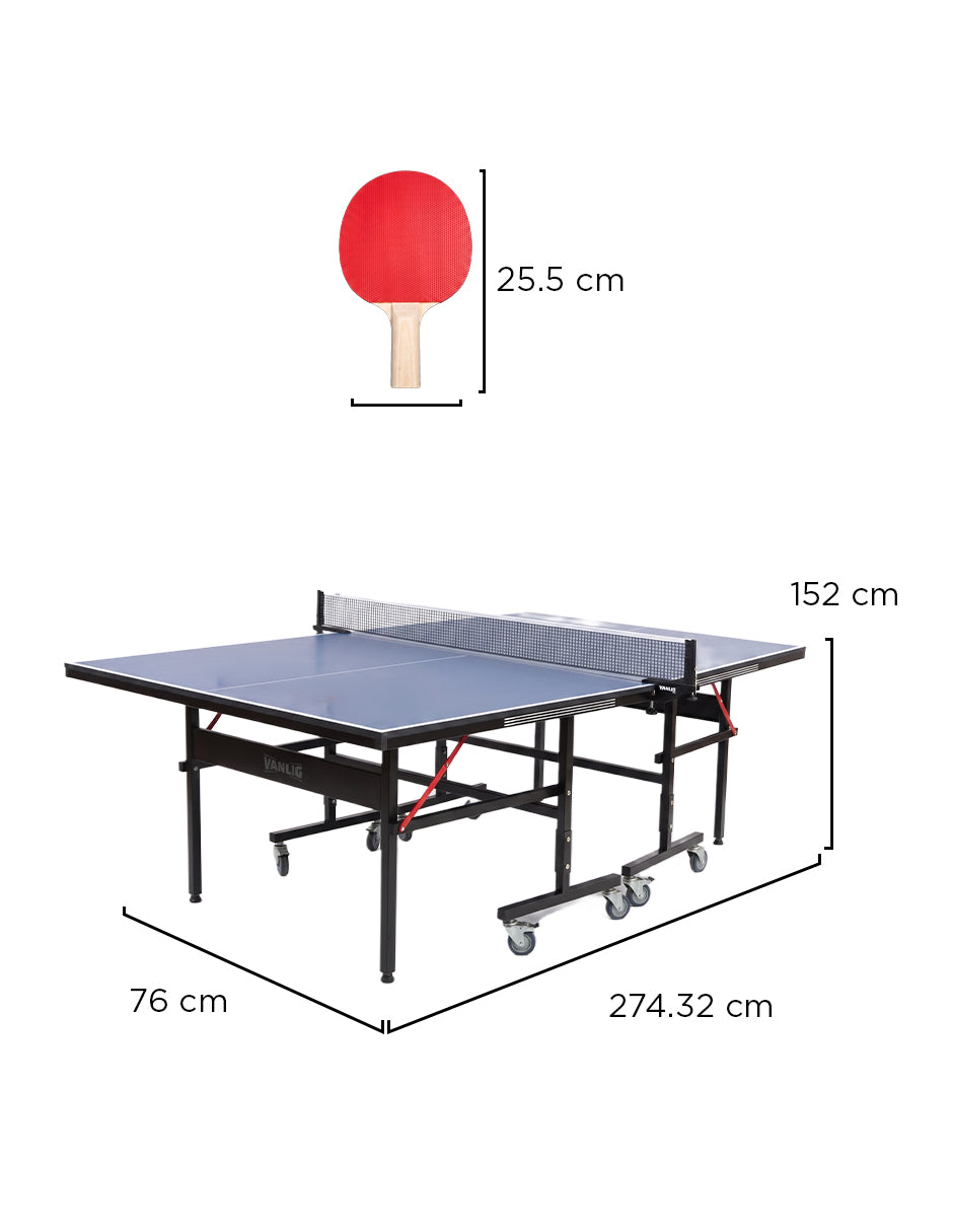 Mesa de Ping Pong Plegable MDF Eleni Azul 274 x 152 cm con Ruedas y Accesorios