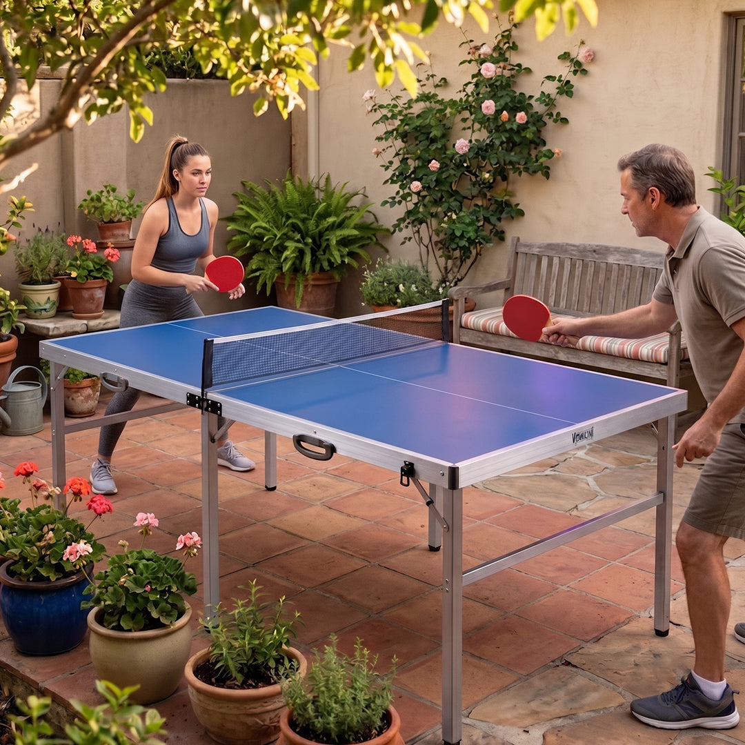 Mesa de Ping Pong Plegable Tipo Maletín 183 x 91cm Gionis Azul con Accesorios
