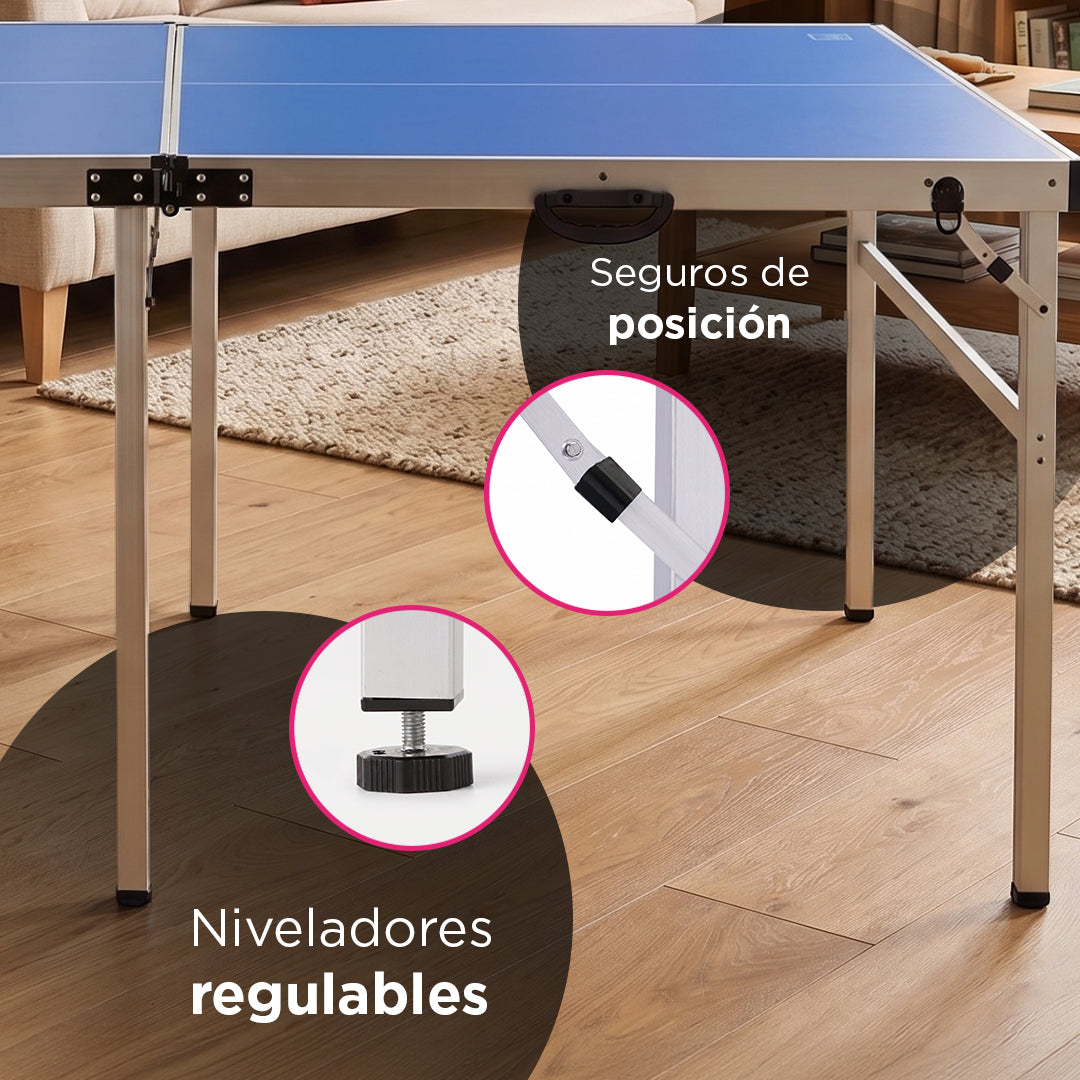 Mesa de Ping Pong Plegable Tipo Maletín 183 x 91cm Gionis Azul con Accesorios
