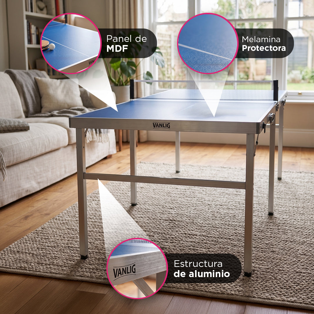 Mesa de Ping Pong Plegable Tipo Maletín 183 x 91cm Gionis Azul con Accesorios