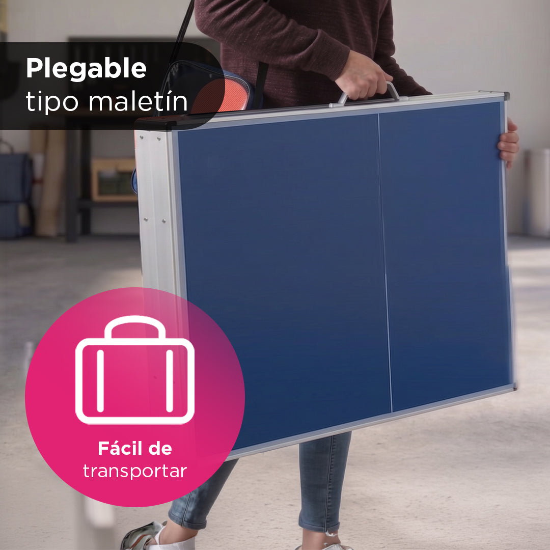 Mesa de Ping Pong Plegable Tipo Maletín 183 x 91cm Gionis Azul con Accesorios