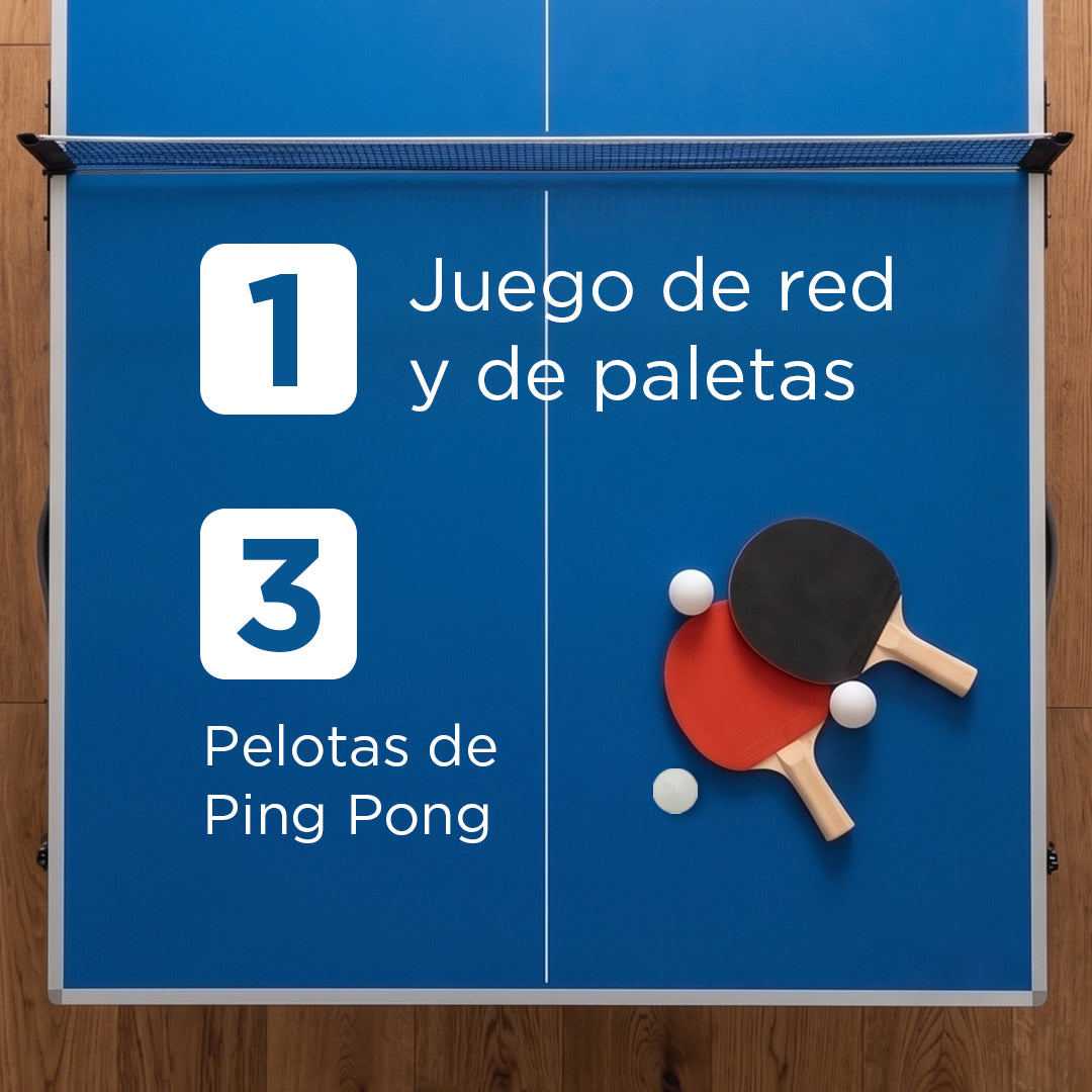 Mesa de Ping Pong Plegable Tipo Maletín 183 x 91cm Gionis Azul con Accesorios