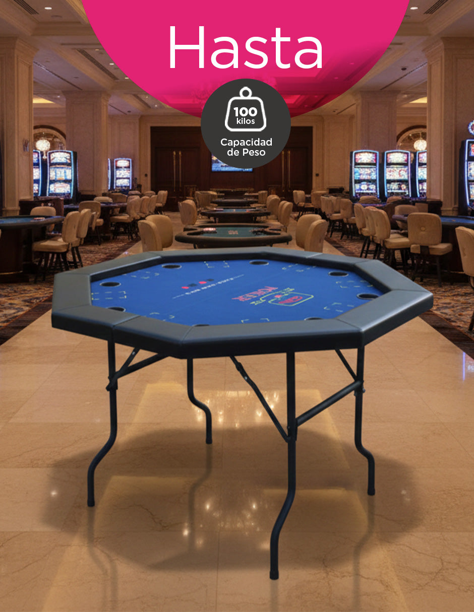 Mesa de Poker Azul Octagonal de Vanlig: Profesional, Plegable y Compacta para 8 Jugadores