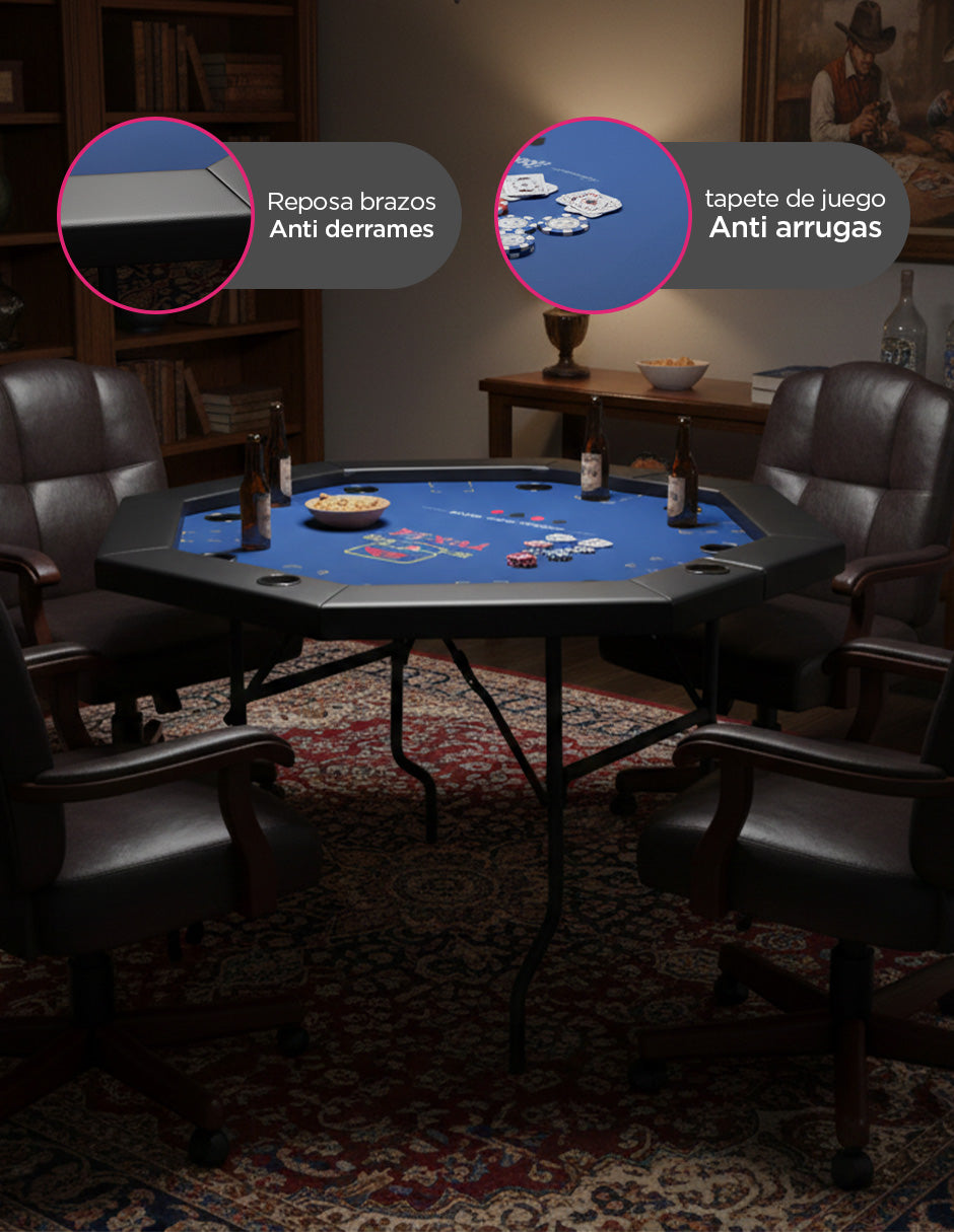 Mesa de Poker Azul Octagonal de Vanlig: Profesional, Plegable y Compacta para 8 Jugadores