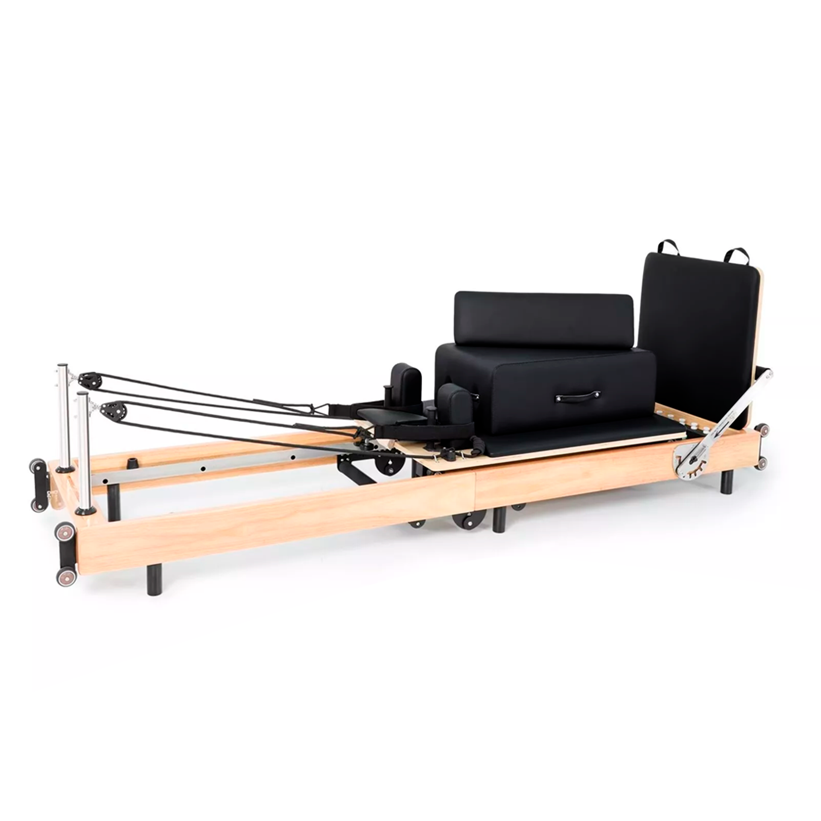 Cama de Pilates Reformer Profesional de Roble Plegable Negro.