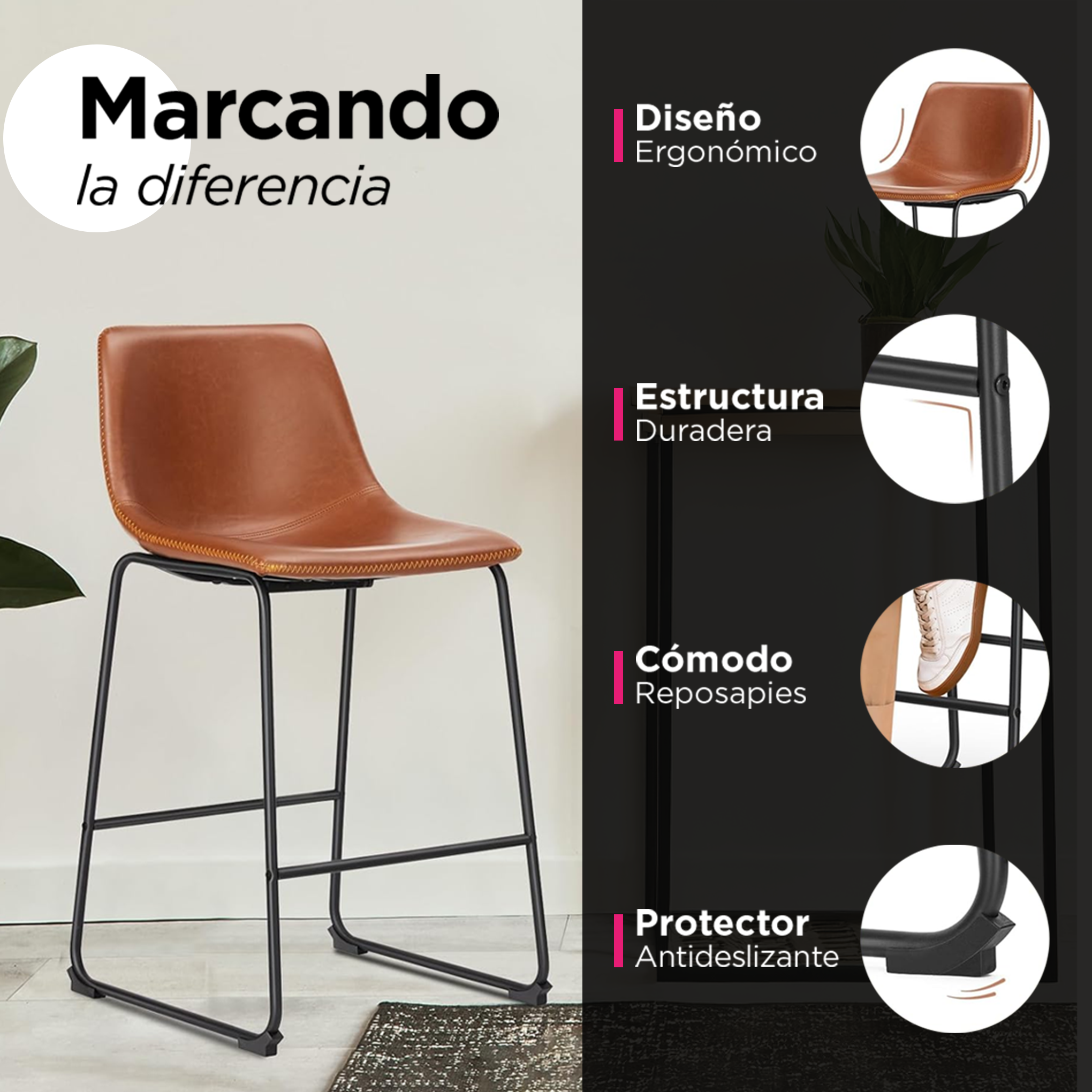 Set de Sillas de Barra Fijas Tamira Café (Par)