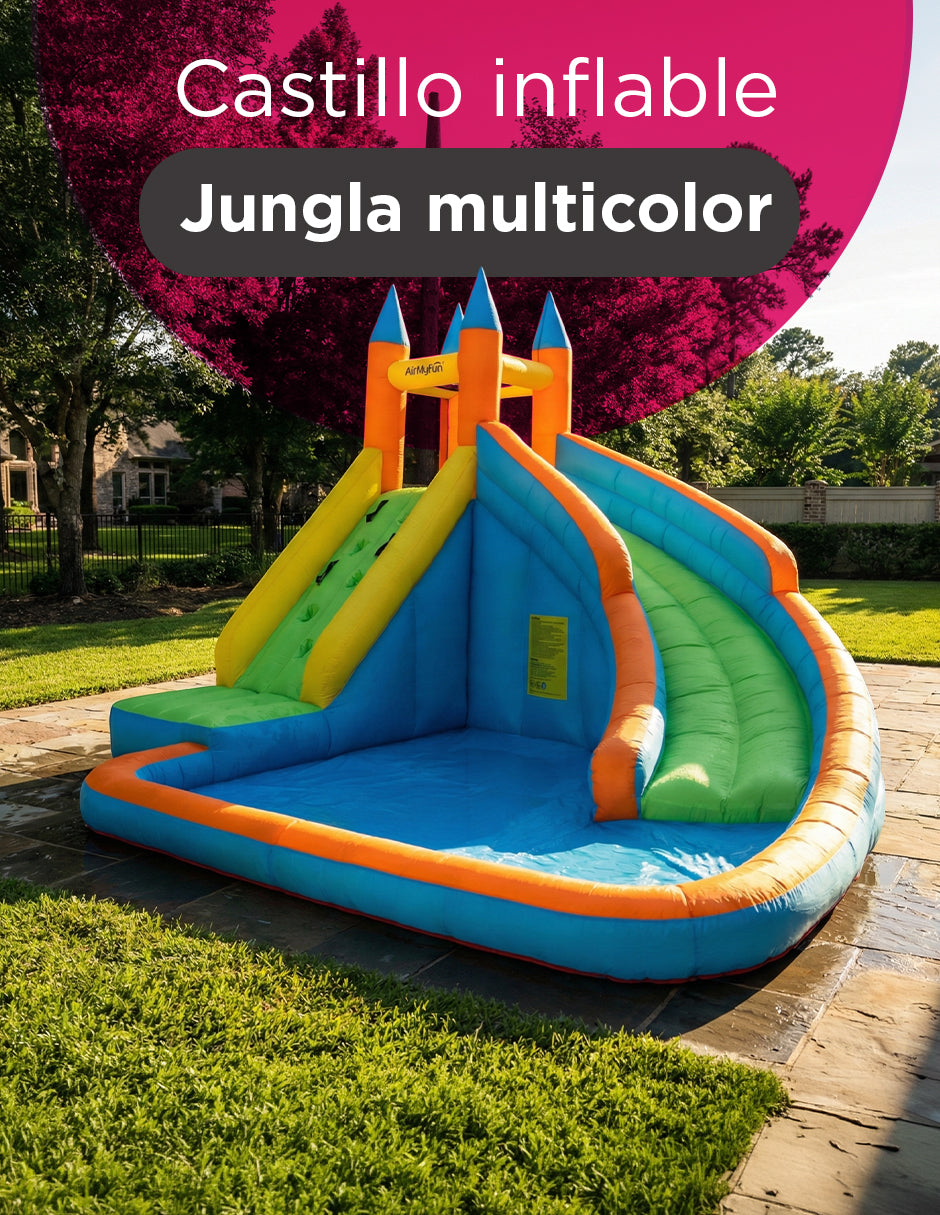 Inflable de Alberca Acuático con Resbaladilla Jungla