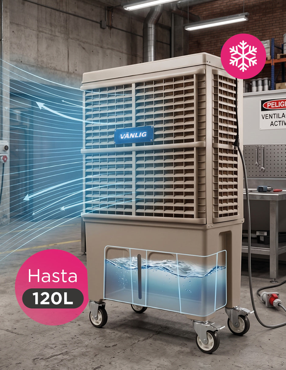 Enfriador Evaporativo Industrial Portátil Vostok Vanlig 120L Beige con Ruedas