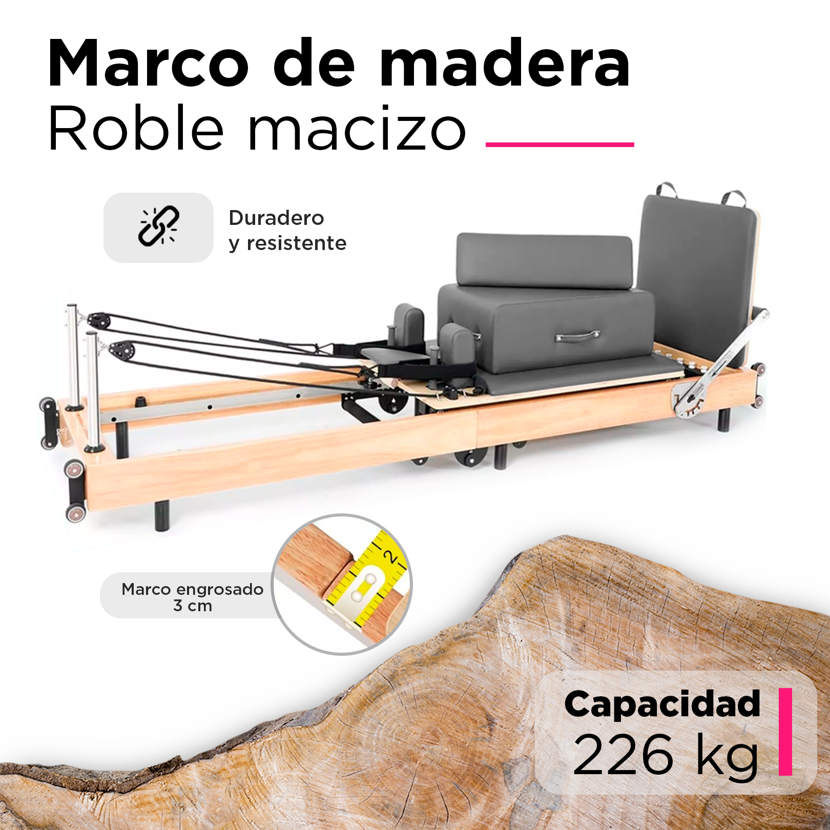 Cama de Pilates Reformer Profesional de Roble Plegable