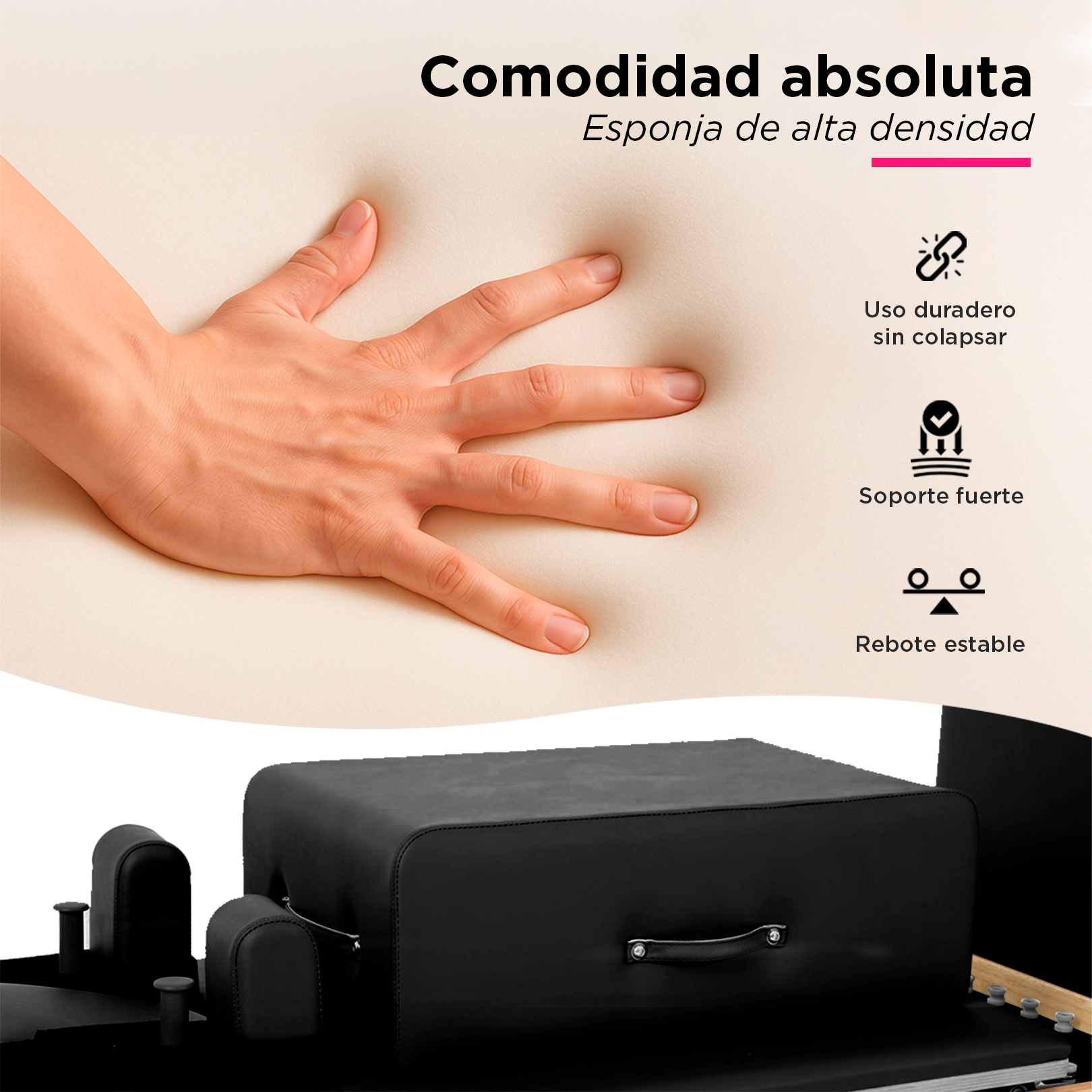 Cama de Pilates Reformer Profesional de Roble Plegable Negro.