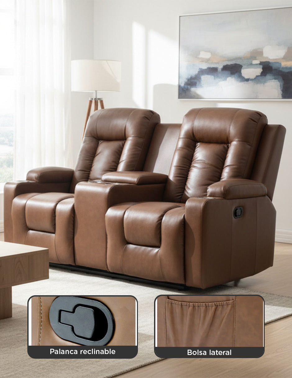 Sofá Reposet 2 Asientos Reclinable Portavasos Cine Bayona
