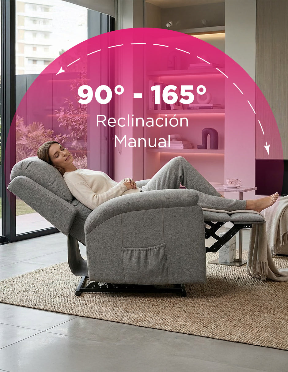 Sillón Reposet Reclinable Manual Toscano Gris Oscuro Tapizado en Tela de Poliéster