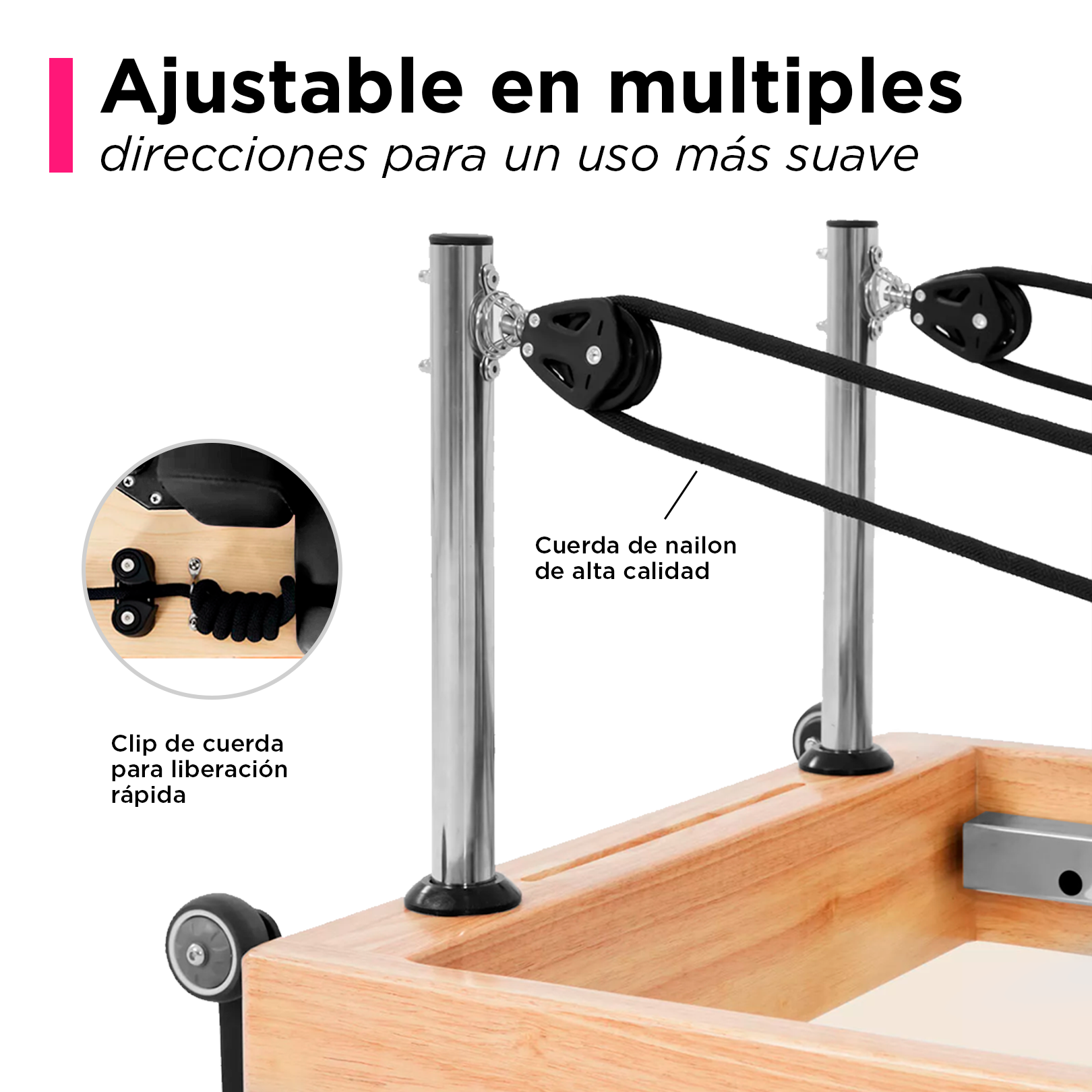 Cama de Pilates Reformer Profesional de Roble Plegable Negro.
