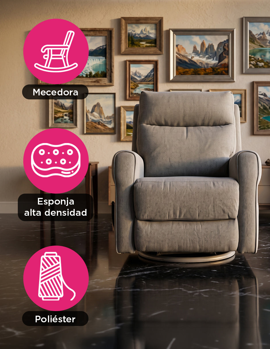 Sillón Reclinable Giratorio Basculante Versalles Gris