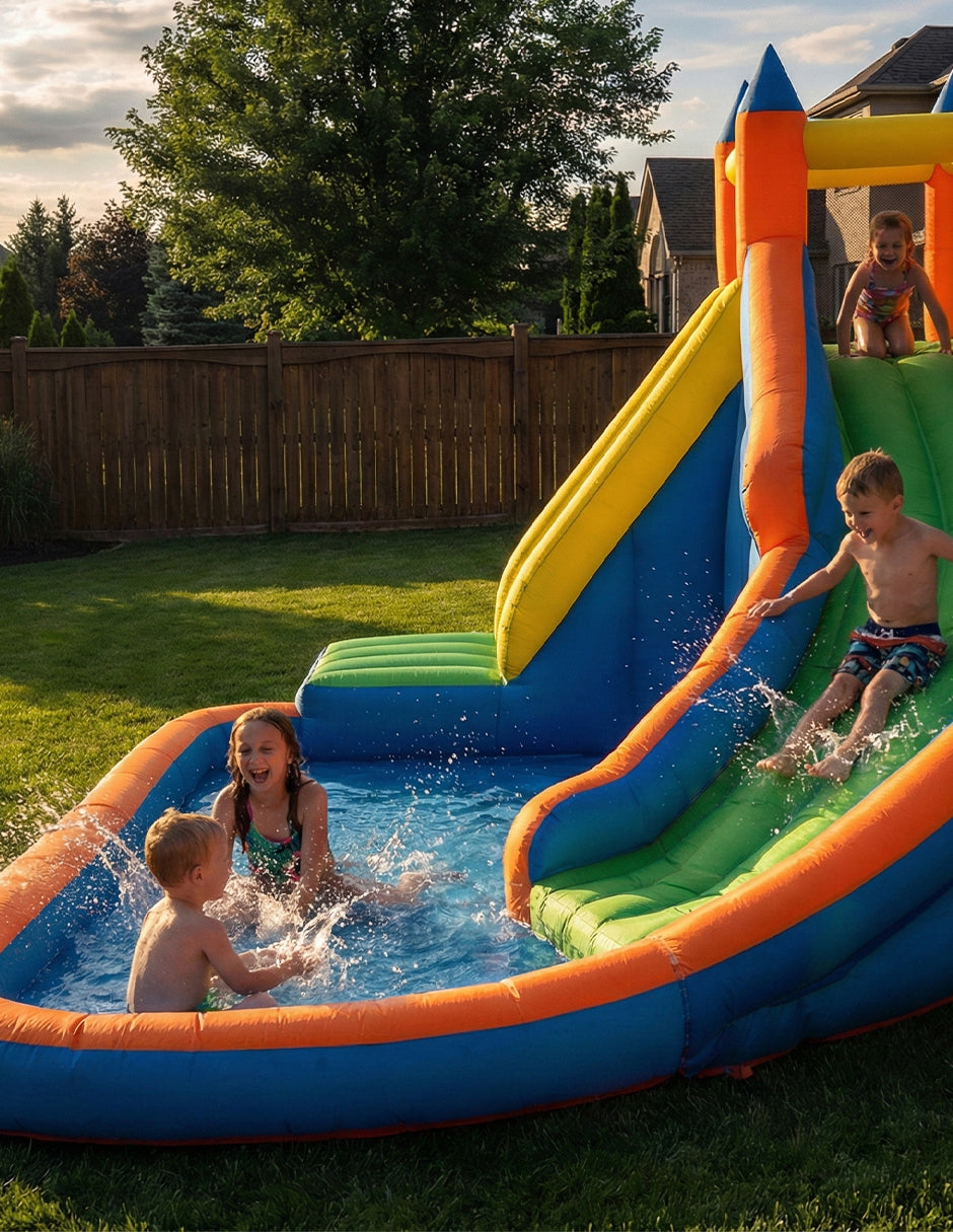 Inflable de Alberca Acuático con Resbaladilla Jungla
