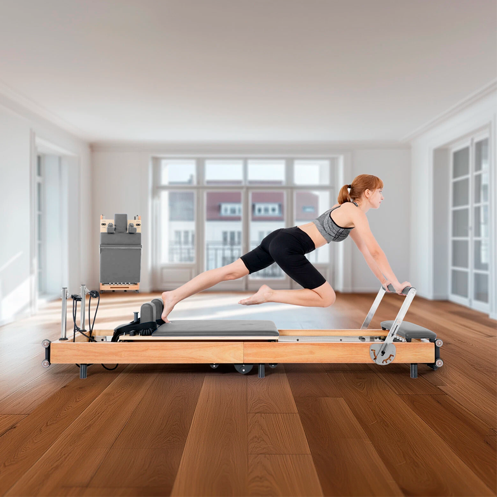 Cama de Pilates Reformer Profesional de Roble Plegable