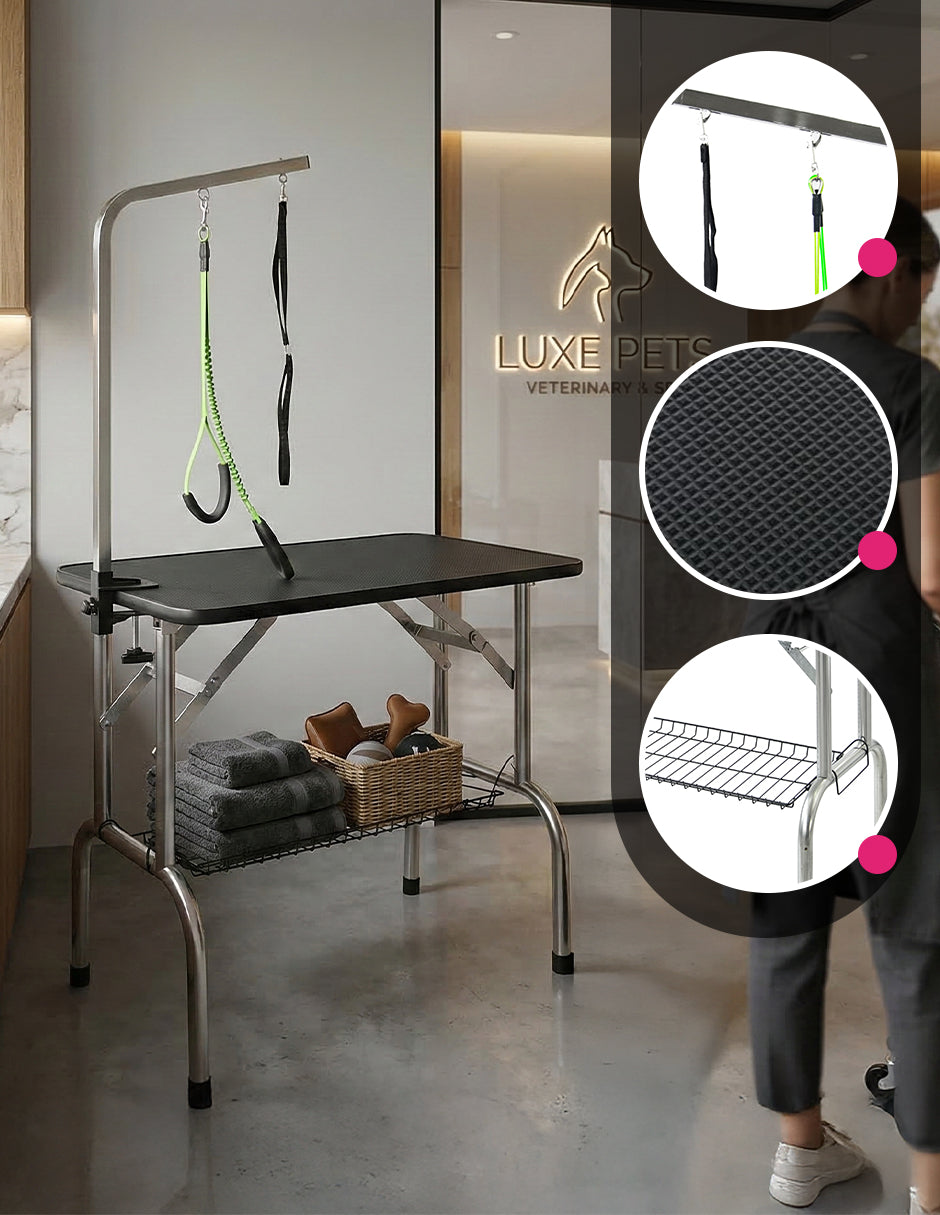 Mesa para Grooming Karelian Profesional Vanlig Para Razas Pequeñas- Estructura Reforzada de Hierro y Diseño Plegable