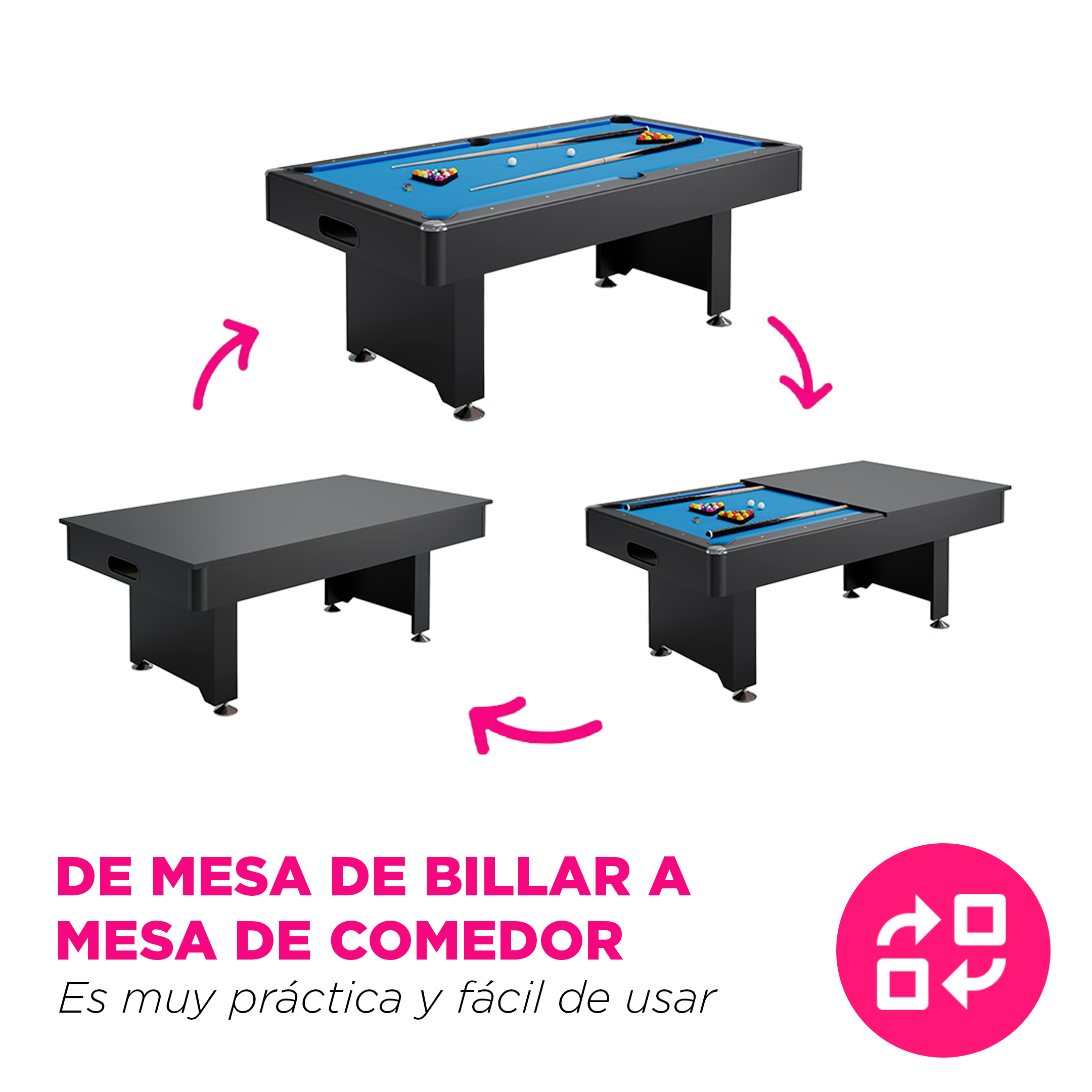 MESA DE BILLAR AMERICANO Y COMEDOR PANEL AZUL