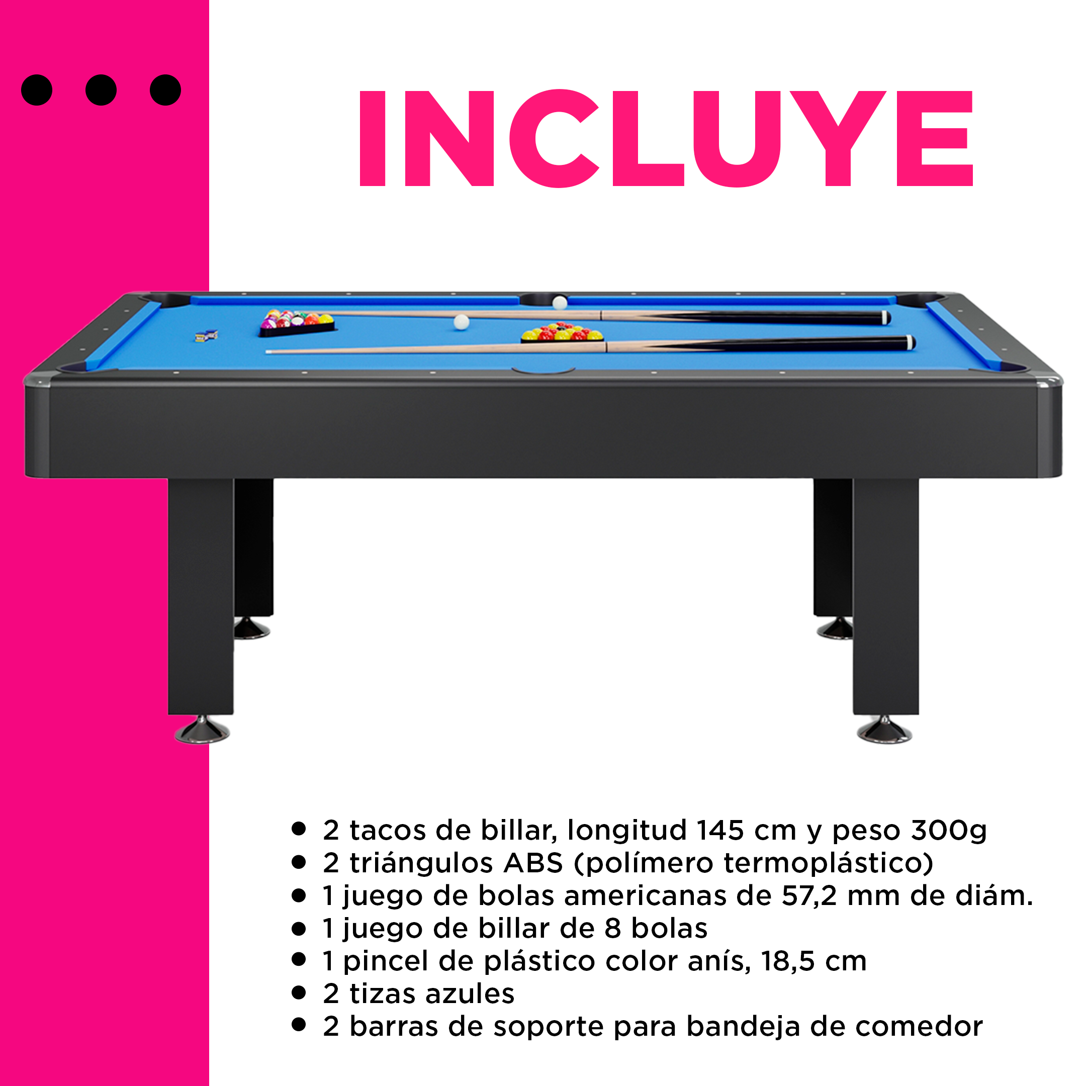 MESA DE BILLAR AMERICANO Y COMEDOR PANEL AZUL