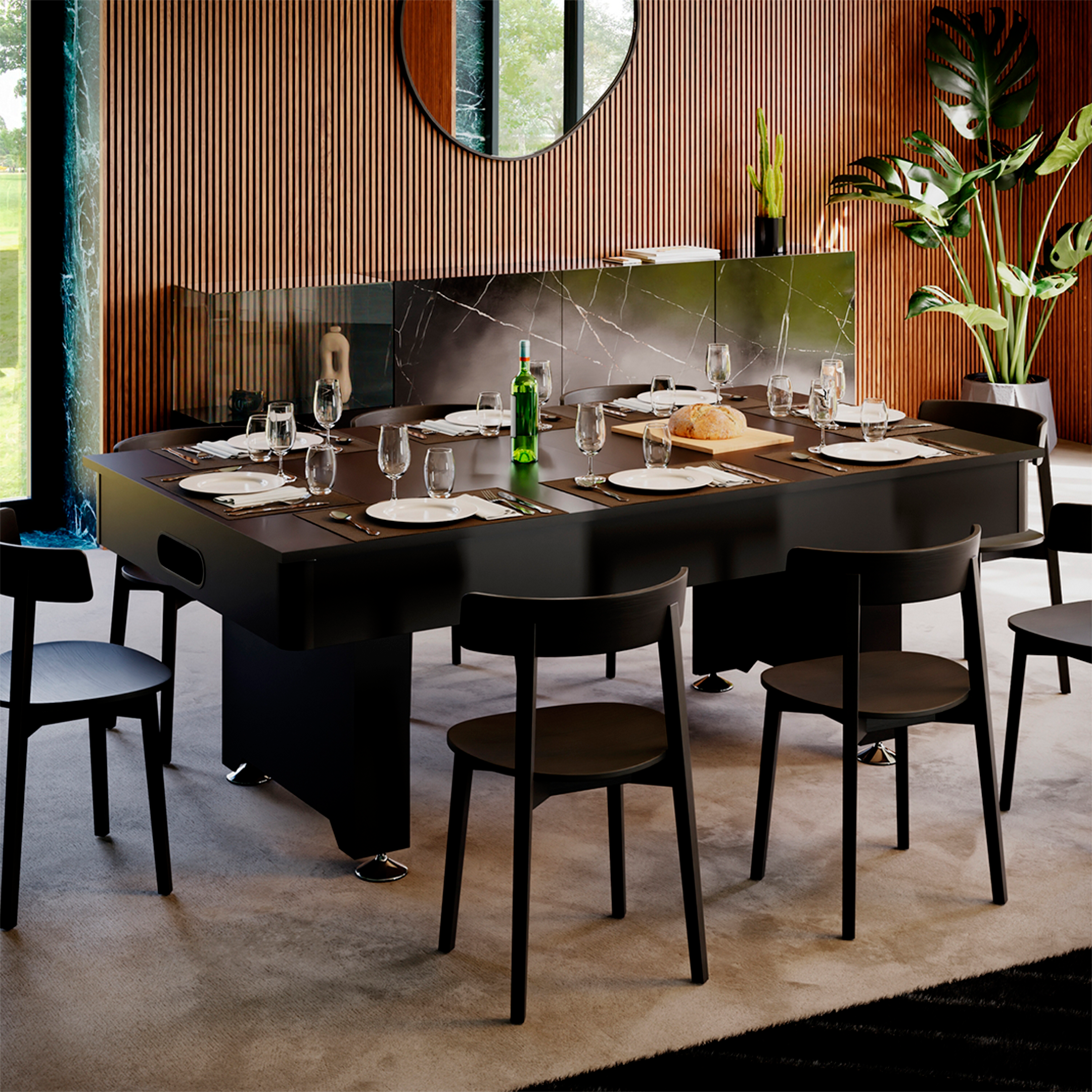 MESA DE BILLAR AMERICANO Y COMEDOR PANEL VERDE