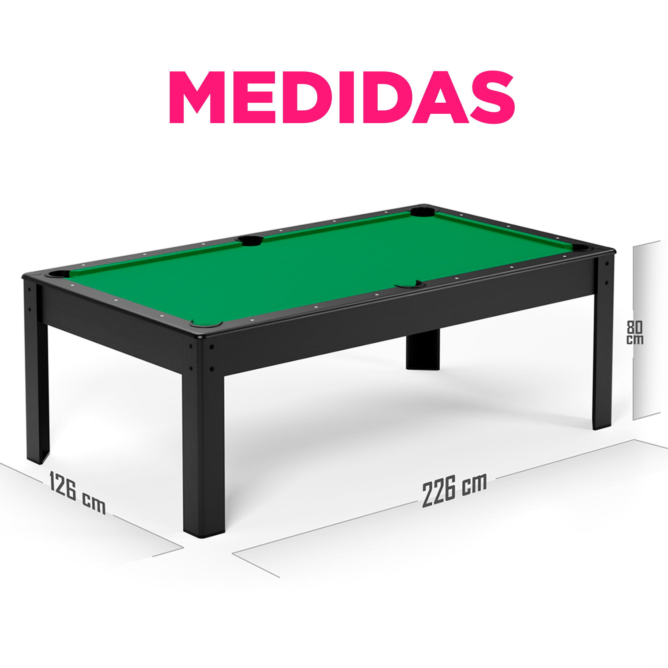 Mesa De Billar Pool Deluxe Panel Verde Convertible En Comedor Negro