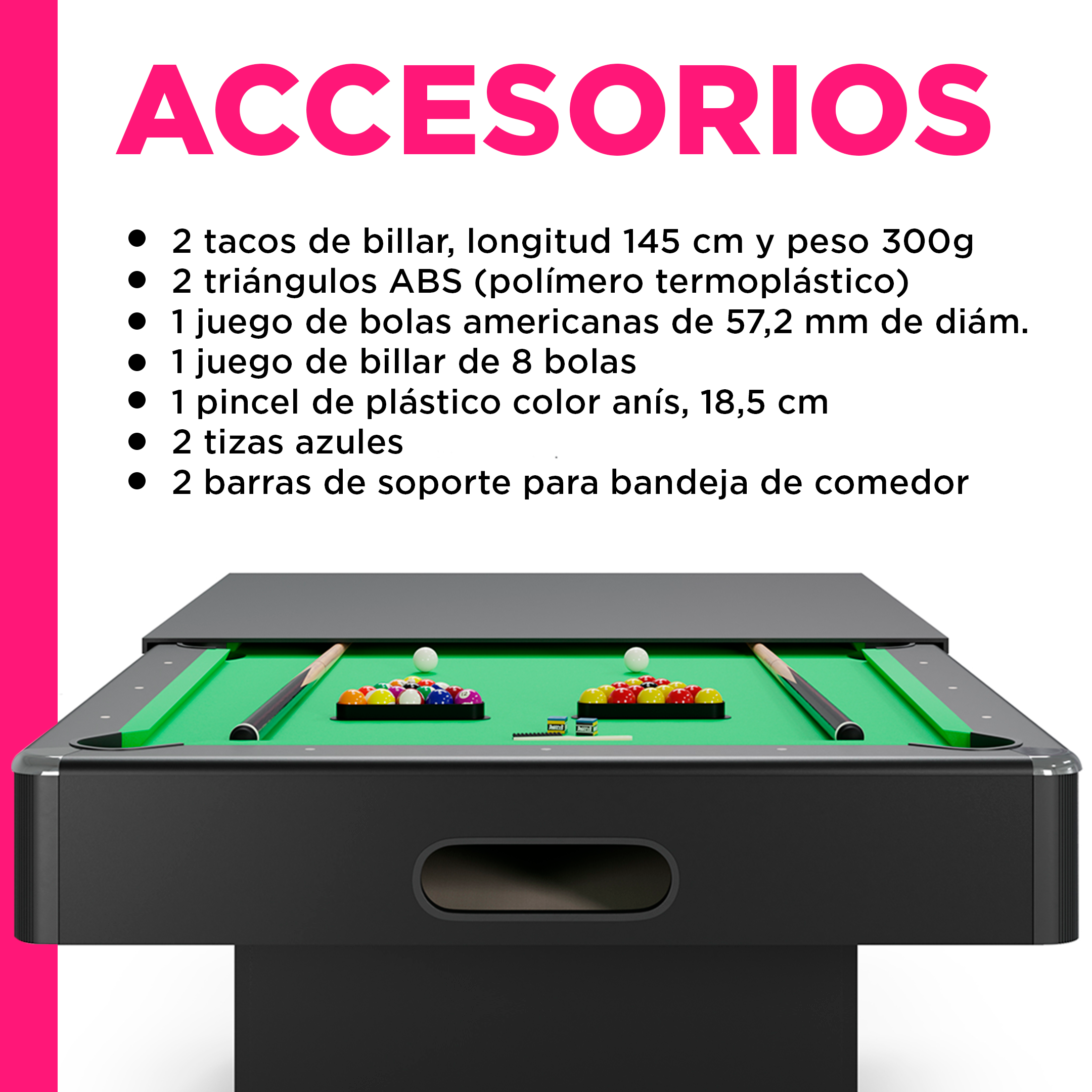 MESA DE BILLAR AMERICANO Y COMEDOR PANEL VERDE