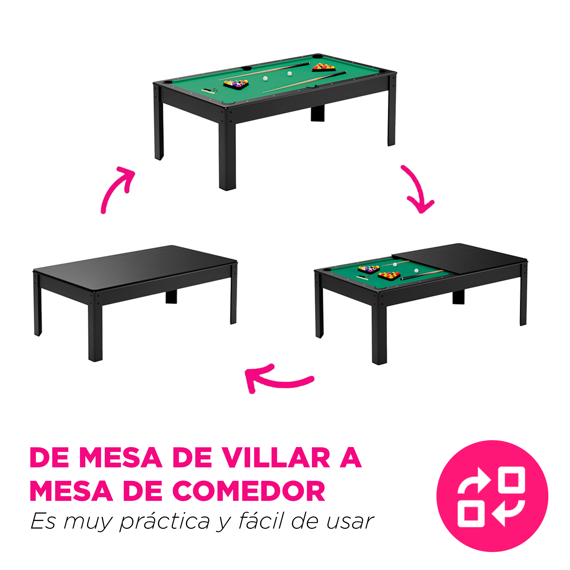Mesa De Billar Pool Deluxe Panel Verde Convertible En Comedor Negro
