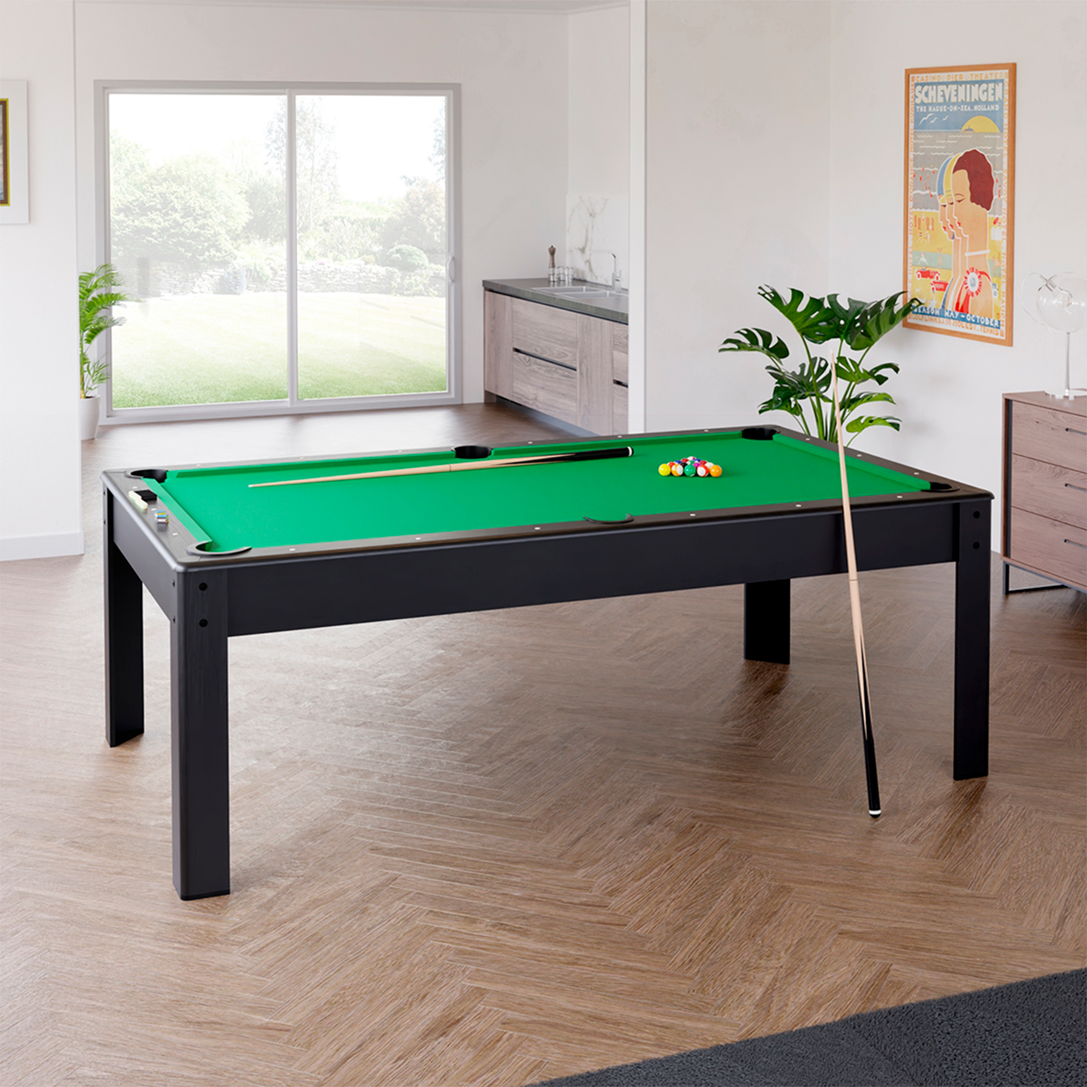 Mesa De Billar Pool Pro Panel Verde Convertible En Comedor Negro