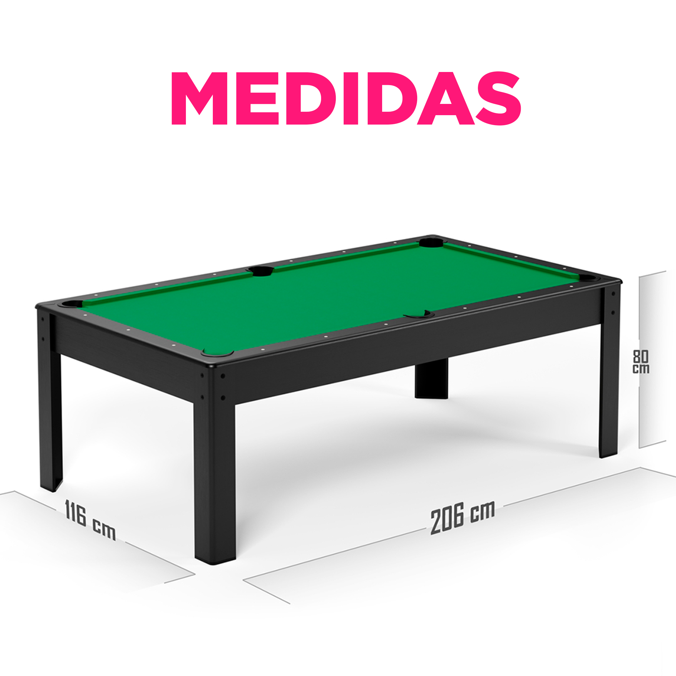 Mesa De Billar Pool Pro Panel Verde Convertible En Comedor Negro