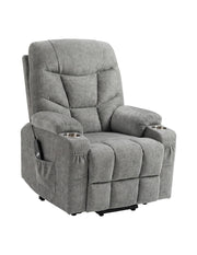 Sillón Reclinable Elevador Eléctrico Reposet Weimar Gris con Masaje, Calefacción, Portavasos y Bolsillos Laterales