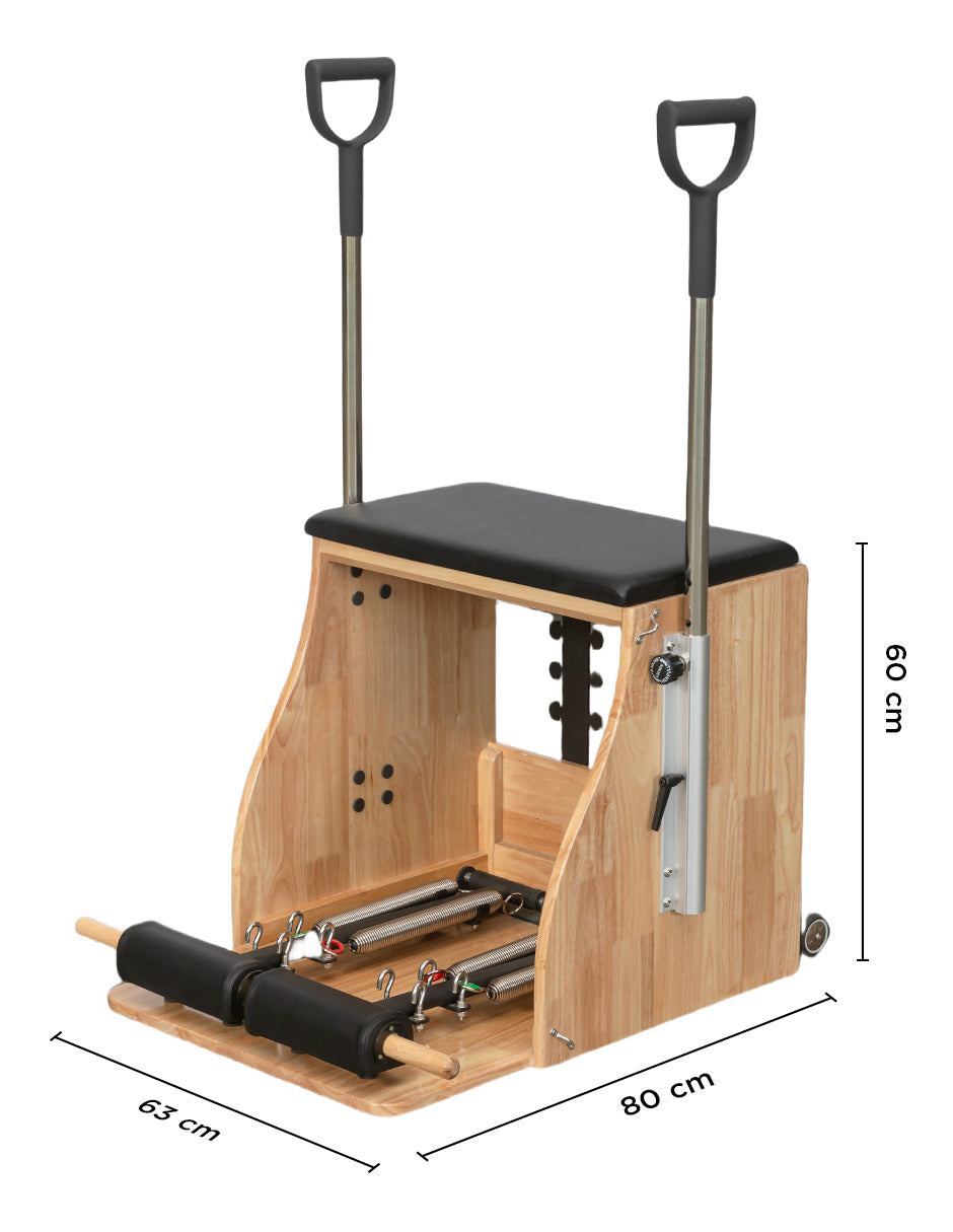 Silla Wunda de Pilates Combinada Vanlig® con Asas Regulables y Pedales Divididos de Madera