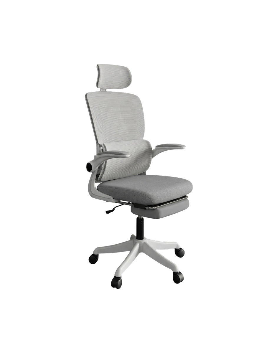 Silla De Oficia Ejecutiva Con Reposacabeza, Soporte Lumbar Descansapie Neutra Gris