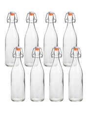 Botella de Vidrio de 1 Litro (8 Pzs) - Tapón Hermético para Bebidas y Fermentados
