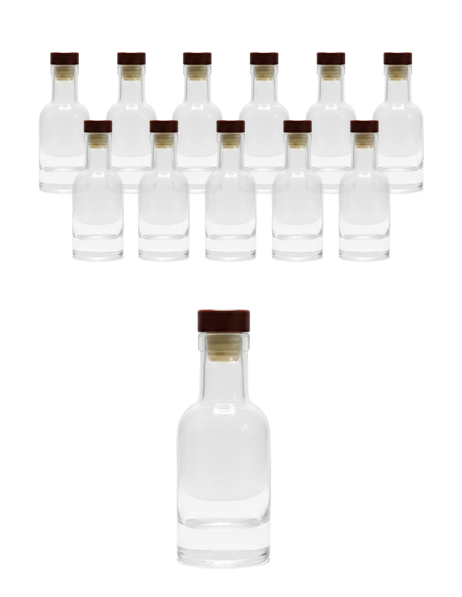Set de 24 Botellas de Vidrio Transparente de 100 ml con Tapón Sintético Tipo Corcho, Base Gruesa de 6 mm y Cuello Corto